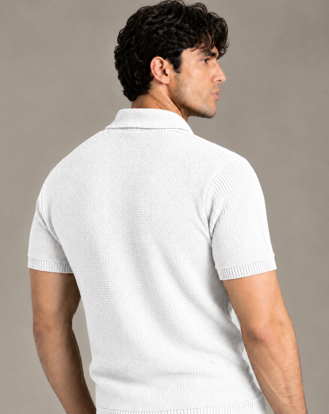 White Textured Knit Polo by Monscre