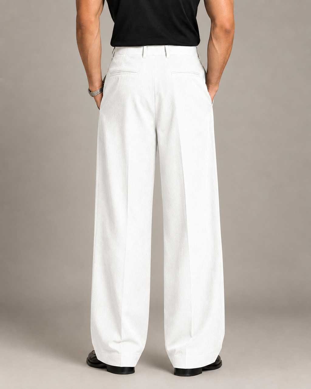 White Double Pleated Wide-Leg Tailored Trousers by Monscre