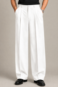 White Double Pleated Wide-Leg Tailored Trousers by Monscre