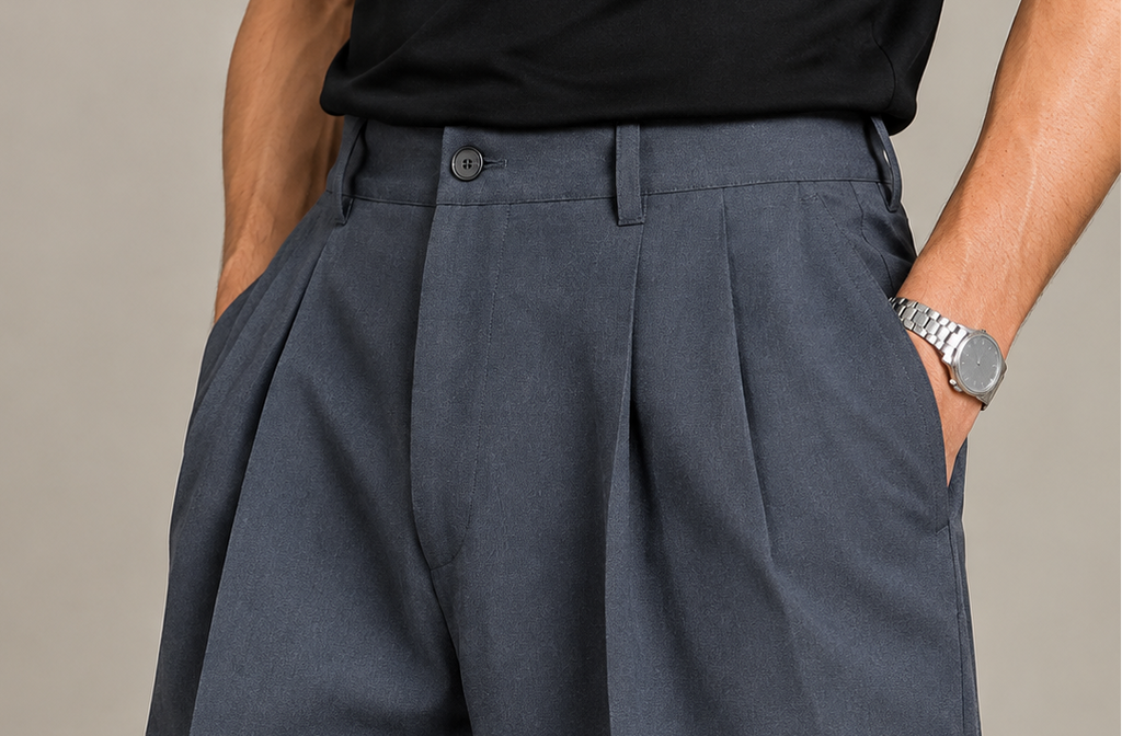 Grey Double Pleated Wide-Leg Tailored Trousers by Monscre