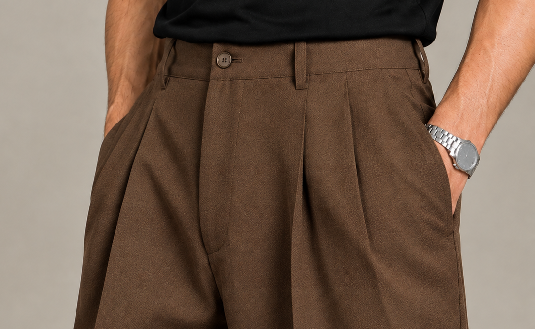 Brown Double Pleated Wide-Leg Tailored Trousers by Monscre