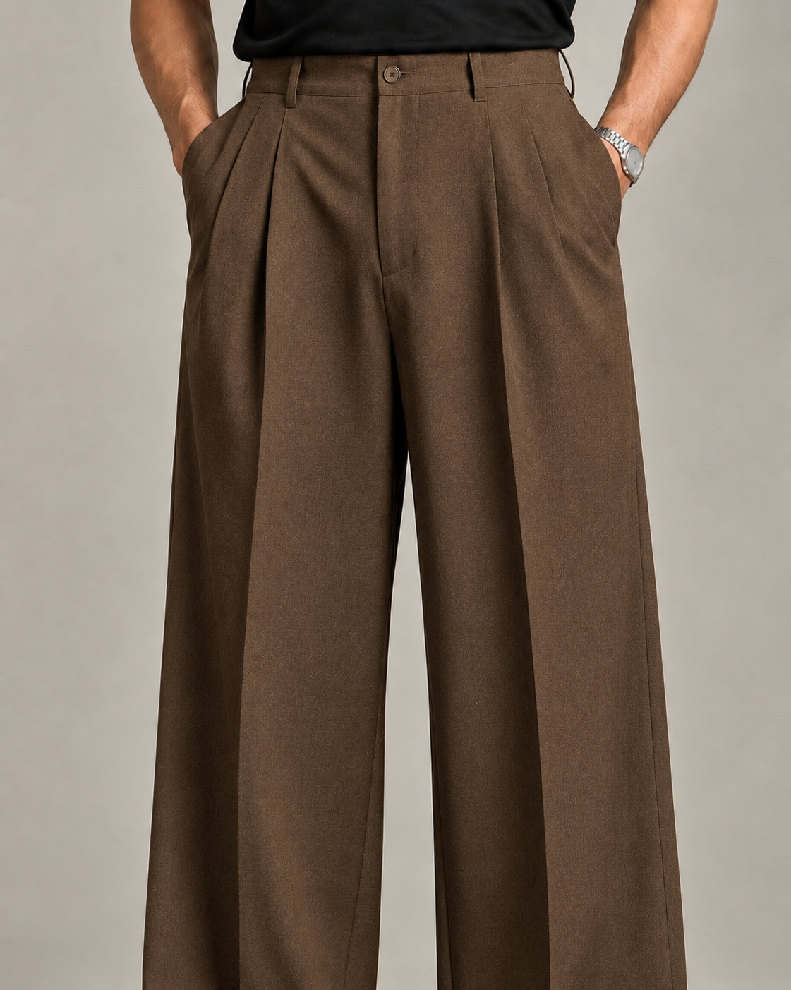 Brown Double Pleated Wide-Leg Tailored Trousers by Monscre