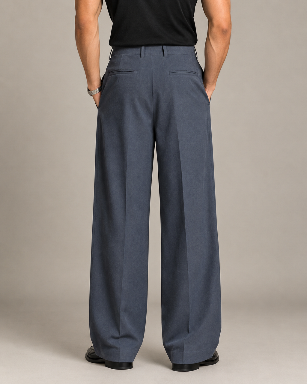 Grey Double Pleated Wide-Leg Tailored Trousers by Monscre