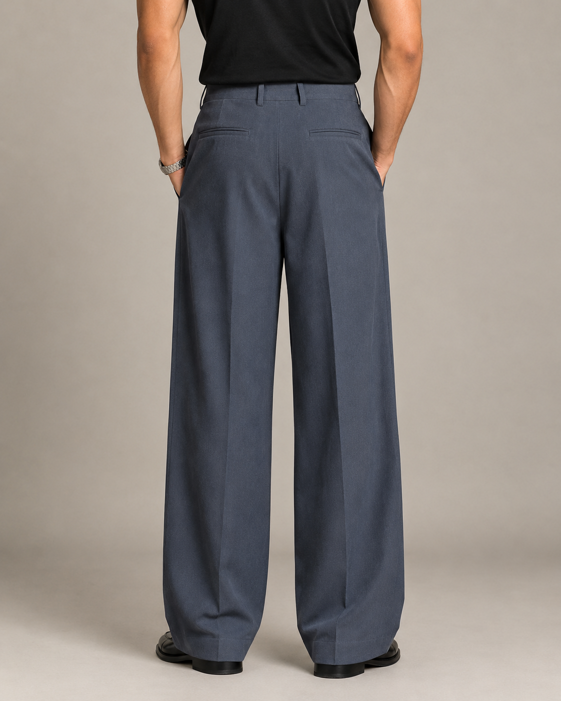 Grey Double Pleated Wide-Leg Tailored Trousers by Monscre