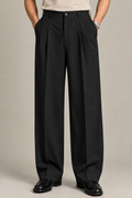 Black Double Pleated Wide-Leg Tailored Trousers by Monscre