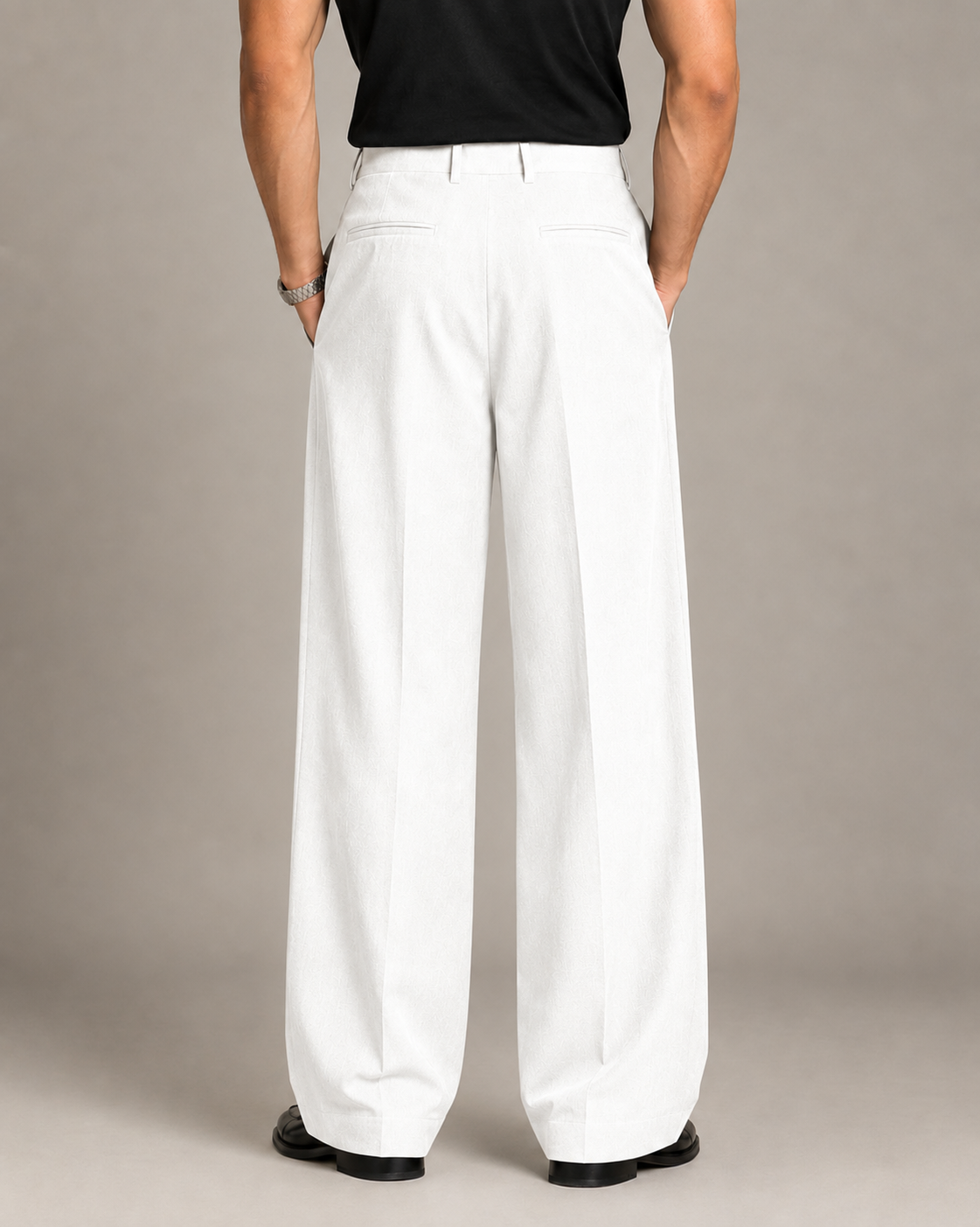 White Double Pleated Wide-Leg Tailored Trousers by Monscre