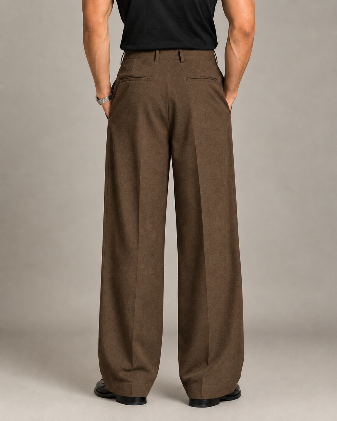 Brown Double Pleated Wide-Leg Tailored Trousers by Monscre